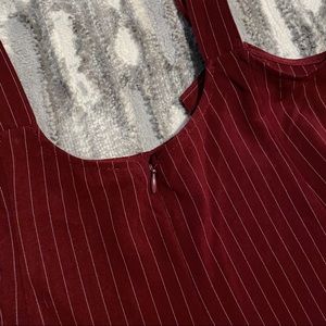 Skirts - Burgundy and White Stripped Overall Skirt Skirts - Burgundy and White Stripped Overall Skirt